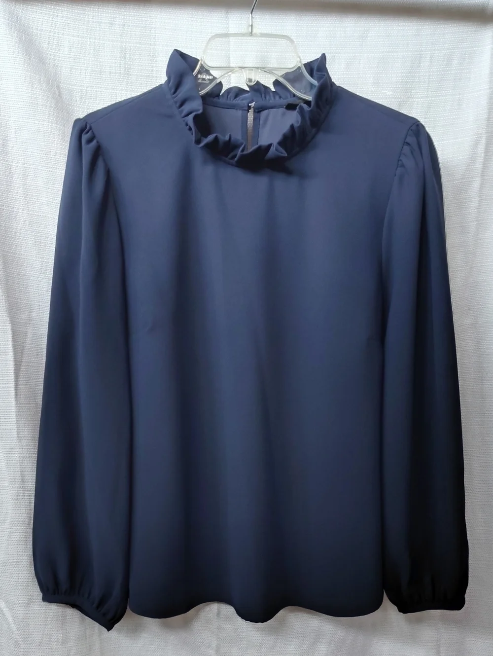 J. Crew Navy Ruffled Mock-Neck Long Sleeve Blouse Large